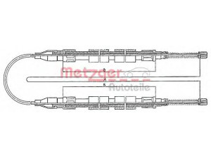 METZGER 10.741 trosas, stovėjimo stabdys 
 Stabdžių sistema -> Valdymo svirtys/trosai
321 609 721C