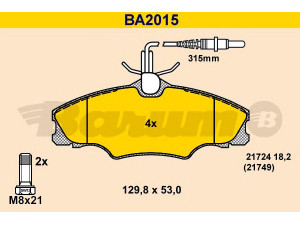BARUM BA2015 stabdžių trinkelių rinkinys, diskinis stabdys 
 Techninės priežiūros dalys -> Papildomas remontas
4251 31, 4252 68