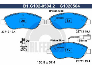 GALFER B1.G102-0504.2 stabdžių trinkelių rinkinys, diskinis stabdys 
 Techninės priežiūros dalys -> Papildomas remontas
77362093, 77362196, 77364589, 9949279