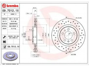 BREMBO 09.7012.1X stabdžių diskas 
 Stabdžių sistema -> Diskinis stabdys -> Stabdžių diskas
1J0615301E, 1J0615301P, 1J0615301E