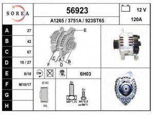 EAI 56923 kintamosios srovės generatorius 
 Elektros įranga -> Kint. sr. generatorius/dalys -> Kintamosios srovės generatorius
500371244, 5003712440, 5705AF