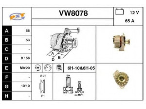 SNRA VW8078 kintamosios srovės generatorius 
 Elektros įranga -> Kint. sr. generatorius/dalys -> Kintamosios srovės generatorius
FMR8107027, 068903017N, 068903017NX