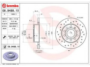 BREMBO 08.9488.1X stabdžių diskas 
 Dviratė transporto priemonės -> Stabdžių sistema -> Stabdžių diskai / priedai
1K0615601AC, 1K0615601L, 1K0615601AC