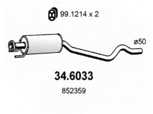 ASSO 34.6033 vidurinis duslintuvas 
 Išmetimo sistema -> Duslintuvas
5852002, 5852384, 852359, 90466563