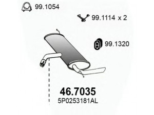 ASSO 46.7035 galinis duslintuvas 
 Išmetimo sistema -> Duslintuvas
5P0253181AL, 5P0253181CD