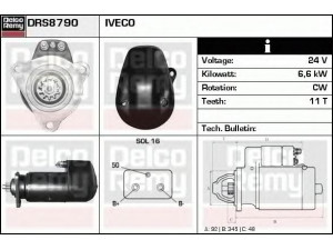 DELCO REMY DRS8790 starteris 
 Elektros įranga -> Starterio sistema -> Starteris
47 322 40, 2995108, 42498185, 478281