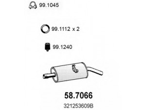 ASSO 58.7066 galinis duslintuvas 
 Išmetimo sistema -> Duslintuvas
321253609B, 323253609A