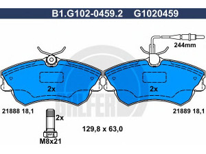 GALFER B1.G102-0459.2 stabdžių trinkelių rinkinys, diskinis stabdys 
 Techninės priežiūros dalys -> Papildomas remontas
60 25 315 867, 60 25 370 398, 60 25 407 835
