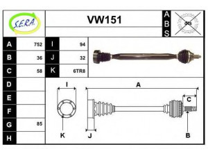 SERA VW151 kardaninis velenas 
 Ratų pavara -> Kardaninis velenas
6Q0407272AN, 6Q0407272BD