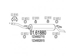 MTS 01.61880 galinis duslintuvas 
 Išmetimo sistema -> Duslintuvas
1234902615, 1234902715
