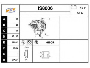 SNRA IS8006 kintamosios srovės generatorius 
 Elektros įranga -> Kint. sr. generatorius/dalys -> Kintamosios srovės generatorius
8944050442, LR150136, LR150201