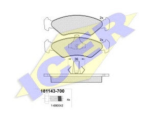 ICER 181143-700 stabdžių trinkelių rinkinys, diskinis stabdys 
 Techninės priežiūros dalys -> Papildomas remontas
1 010 502, 1 030 601, 1 042 687