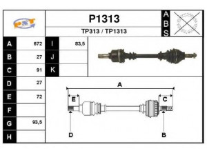 SNRA P1313 kardaninis velenas
327386, 327476