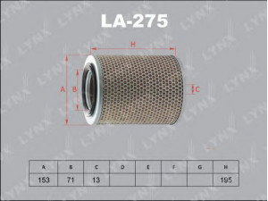 LYNXauto LA-275 oro filtras 
 Techninės priežiūros dalys -> Techninės priežiūros intervalai
8-94135-866-0, 16546-T3400, 16546-T3401