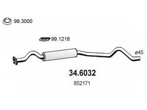 ASSO 34.6032 vidurinis duslintuvas 
 Išmetimo sistema -> Duslintuvas
852171, 852419, 90122165, 90122870