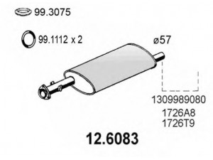 ASSO 12.6083 vidurinis duslintuvas 
 Išmetimo sistema -> Duslintuvas
1309989080, 1310264080, 1316626080