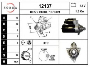EAI 12137 starteris 
 Elektros įranga -> Starterio sistema -> Starteris
02B911023E, 02B911023M