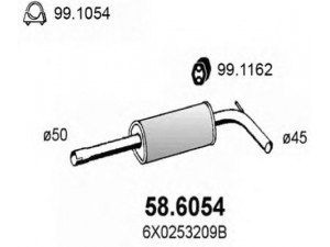 ASSO 58.6054 vidurinis duslintuvas 
 Išmetimo sistema -> Duslintuvas
6X0253209B, 6X0253209F, 6X0253209H