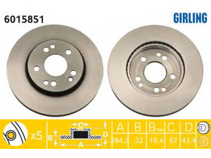 GIRLING 6015851 stabdžių diskas 
 Stabdžių sistema -> Diskinis stabdys -> Stabdžių diskas
1244211612, 1244212712, 1294210212