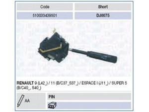 MAGNETI MARELLI 510033439501 vairo kolonėlės jungiklis 
 Vidaus įranga -> Rankinės/kojinės svirties sistema
7700779566