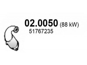 ASSO 02.0050 katalizatoriaus keitiklis 
 Išmetimo sistema -> Katalizatoriaus keitiklis
51767235