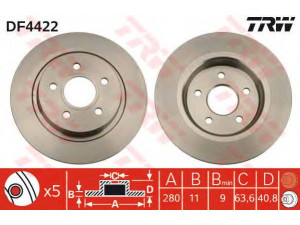 TRW DF4422 stabdžių diskas 
 Stabdžių sistema -> Diskinis stabdys -> Stabdžių diskas
1223566, 1223568, 1253962, 1253963