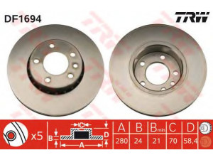 TRW DF1694 stabdžių diskas 
 Stabdžių sistema -> Diskinis stabdys -> Stabdžių diskas
569038, 90223918, 90271133, 90223918