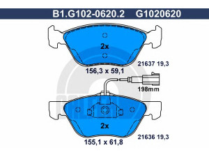 GALFER B1.G102-0620.2 stabdžių trinkelių rinkinys, diskinis stabdys 
 Techninės priežiūros dalys -> Papildomas remontas
77362683