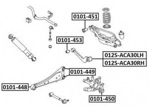 ASVA 0101-451 valdymo svirties/išilginių svirčių įvorė 
 Ašies montavimas/vairavimo mechanizmas/ratai -> Valdymo svirtis/pasukamosios svirties sujungimas -> Montavimas/sutvirtinimas
48730-42050, 48740-42020