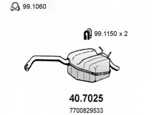 ASSO 40.7025 galinis duslintuvas 
 Išmetimo sistema -> Duslintuvas
7700821148, 7700829533