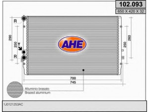 AHE 102.093 radiatorius, variklio aušinimas 
 Aušinimo sistema -> Radiatorius/alyvos aušintuvas -> Radiatorius/dalys
1J0121253AC