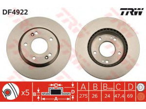 TRW DF4922 stabdžių diskas 
 Stabdžių sistema -> Diskinis stabdys -> Stabdžių diskas
517122H000