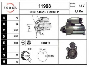 EAI 11998 starteris 
 Elektros įranga -> Starterio sistema -> Starteris
1345314, 2T1411000BA, 2T1411000BB