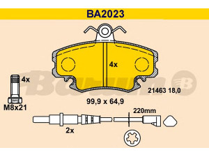 BARUM BA2023 stabdžių trinkelių rinkinys, diskinis stabdys 
 Techninės priežiūros dalys -> Papildomas remontas
41 06 021 92R, 60 01 547 619, 60 01 547 911