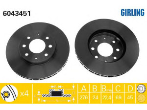 GIRLING 6043451 stabdžių diskas 
 Dviratė transporto priemonės -> Stabdžių sistema -> Stabdžių diskai / priedai
MB618340, MB895098, MB950886, MR389725