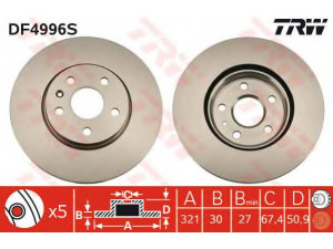 TRW DF4996S stabdžių diskas 
 Stabdžių sistema -> Diskinis stabdys -> Stabdžių diskas
13501308, 13502214, 569064, 569083