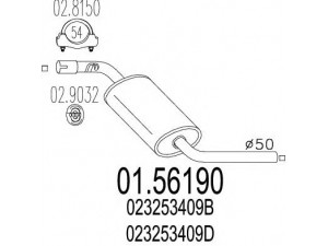 MTS 01.56190 vidurinis duslintuvas 
 Išmetimo sistema -> Duslintuvas
023253409B, 023253409D, 023253409S