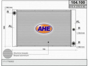 AHE 104.100 radiatorius, variklio aušinimas 
 Aušinimo sistema -> Radiatorius/alyvos aušintuvas -> Radiatorius/dalys
17117792832