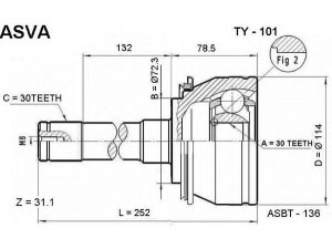 ASVA TY-101 jungčių komplektas, kardaninis velenas 
 Ratų pavara -> Sujungimai/komplektas
43460-69035, 43460-69036