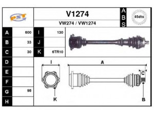 SNRA V1274 kardaninis velenas 
 Ratų pavara -> Kardaninis velenas
8D0407271BQ, 8D0407271EK