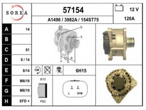 EAI 57154 kintamosios srovės generatorius 
 Elektros įranga -> Kint. sr. generatorius/dalys -> Kintamosios srovės generatorius
8200385098, 8200537415