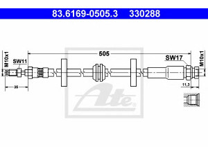 ATE 83.6169-0505.3 stabdžių žarnelė 
 Stabdžių sistema -> Stabdžių žarnelės
4002341, 4106720, 4426474, 4426490