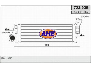 AHE 723.035 tarpinis suslėgto oro aušintuvas, kompresorius 
 Variklis -> Oro tiekimas -> Įkrovos agregatas (turbo/superįkrova) -> Tarpinis suslėgto oro aušintuvas
8200115540
