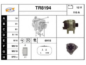SNRA TR8194 kintamosios srovės generatorius 
 Elektros įranga -> Kint. sr. generatorius/dalys -> Kintamosios srovės generatorius
7711135332, 8200086161, 8200290215