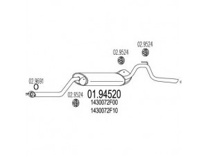 MTS 01.94520 galinis duslintuvas 
 Išmetimo sistema -> Duslintuvas
1430072F00, 1430072F10, 14300M72F10