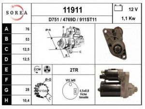 EAI 11911 starteris 
 Elektros įranga -> Starterio sistema -> Starteris
02T911023A, 02T911023E