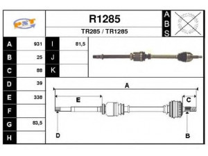 SNRA R1285 kardaninis velenas 
 Ratų pavara -> Kardaninis velenas
8200198015, 8200436366, 8200790517