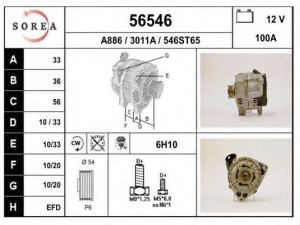 EAI 56546 kintamosios srovės generatorius 
 Elektros įranga -> Kint. sr. generatorius/dalys -> Kintamosios srovės generatorius
90506202, 90508842, 90540209