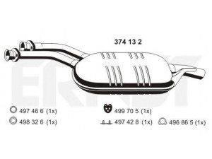 ERNST 374132 vidurinis duslintuvas 
 Išmetimo sistema -> Duslintuvas
124 490 04 15, 124 490 18 21, 124 491 11 00