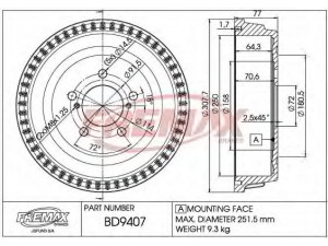 FREMAX BD-9407 stabdžių būgnas 
 Stabdžių sistema -> Būgninis stabdys -> Stabdžių būgnas
05019407AA, 4721263, 4877433, 4683433